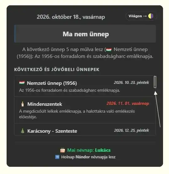 Magyar naptár felülete