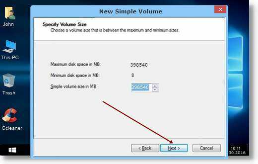 Can set the new size of the volume in MB