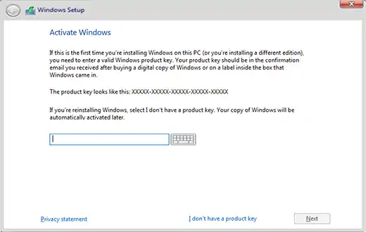 Enter the Windows 10 Product Key